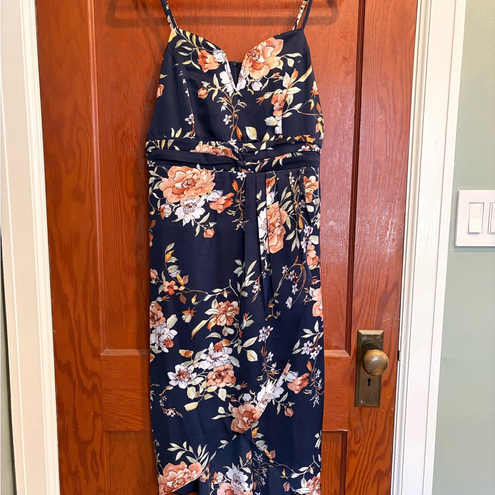 Lulu's Navy Floral Maxi Dress with Peach & White Blooms